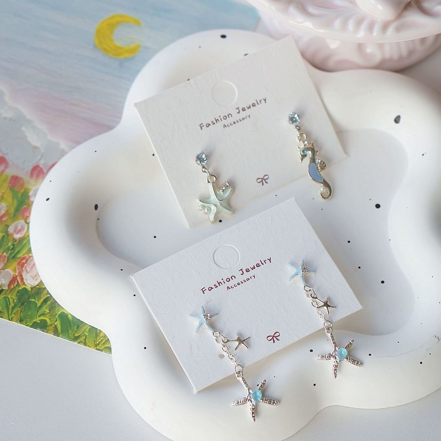 Clip-On Rhinestone Earring Starfish 925 Silver / Sterling Drop