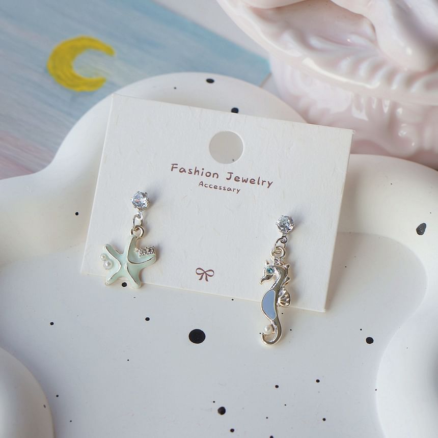 Clip-On Rhinestone Earring Starfish 925 Silver / Sterling Drop