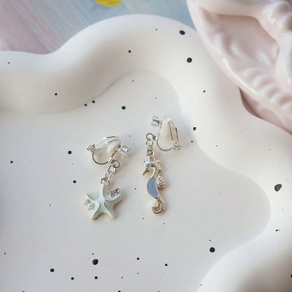 Clip-On Rhinestone Earring Starfish 925 Silver / Sterling Drop