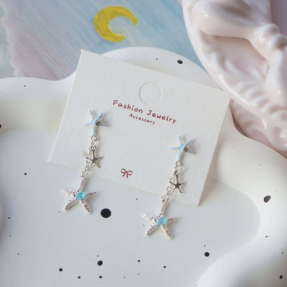 Clip-On Rhinestone Earring Starfish 925 Silver / Sterling Drop