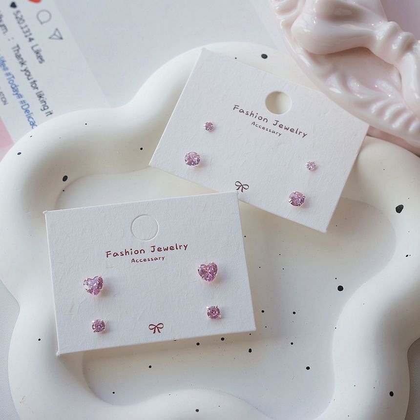 925 Silver Set of Stud Sterling Earring CZ 4: