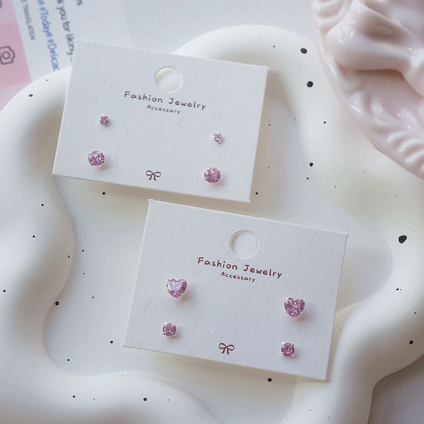 925 Silver Set of Stud Sterling Earring CZ 4: