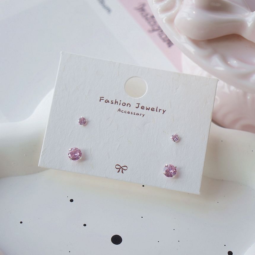 925 Silver Set of Stud Sterling Earring CZ 4: