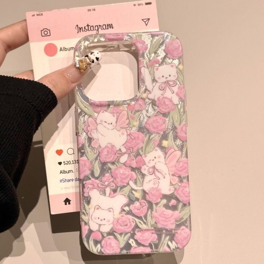 Phone Floral Case Cat