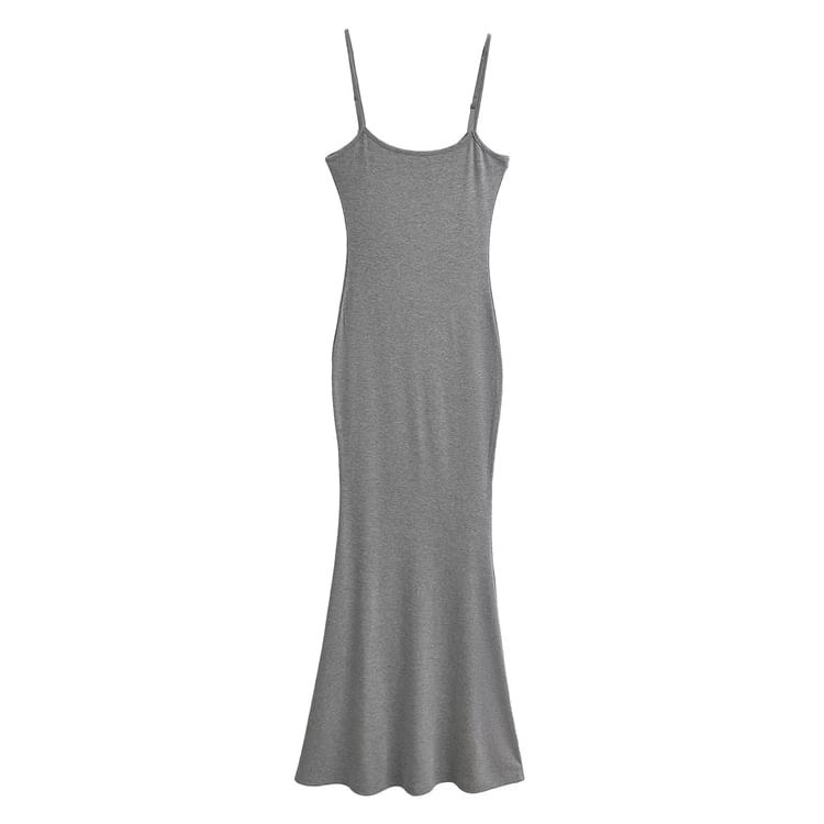 Scoop Neck Spaghetti Strap Plain Mermaid Maxi Dress