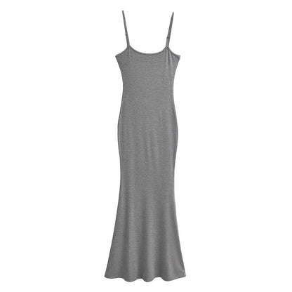 Scoop Neck Spaghetti Strap Plain Mermaid Maxi Dress