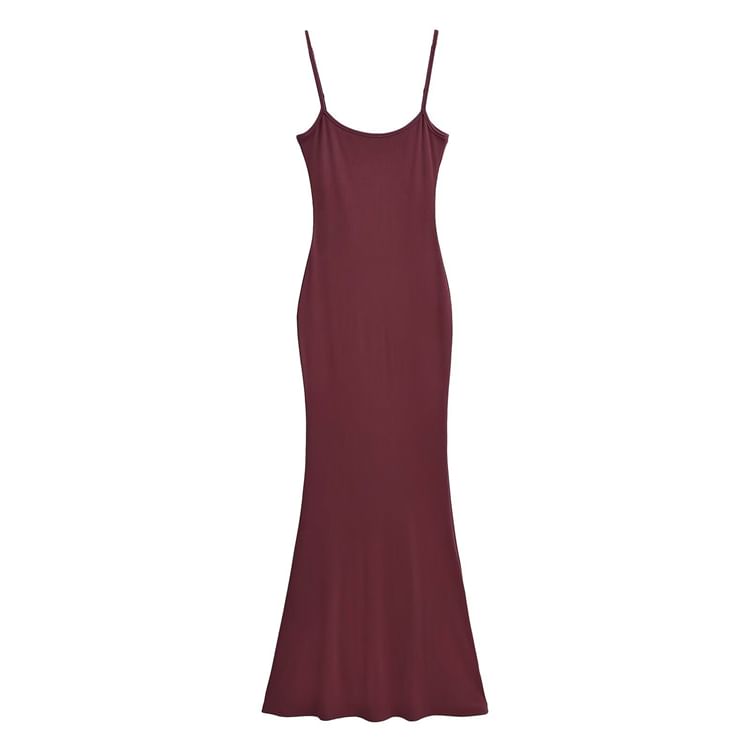 Scoop Neck Spaghetti Strap Plain Mermaid Maxi Dress