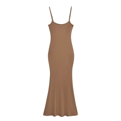 Scoop Neck Spaghetti Strap Plain Mermaid Maxi Dress