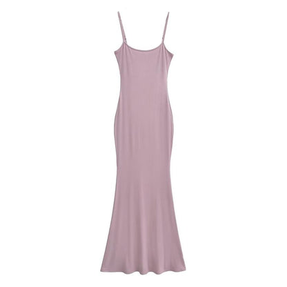 Scoop Neck Spaghetti Strap Plain Mermaid Maxi Dress