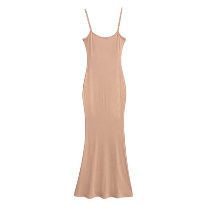 Scoop Neck Spaghetti Strap Plain Mermaid Maxi Dress