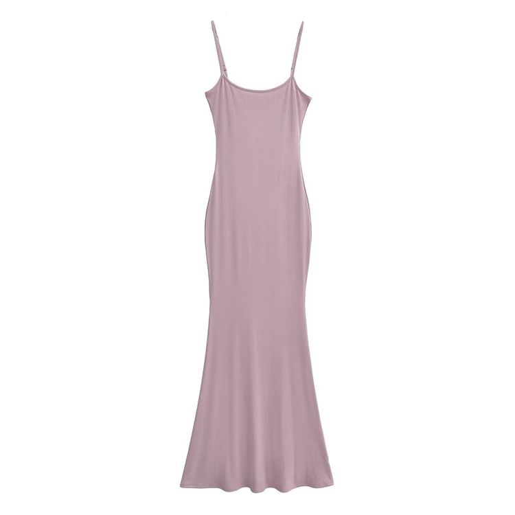 Scoop Neck Spaghetti Strap Plain Mermaid Maxi Dress
