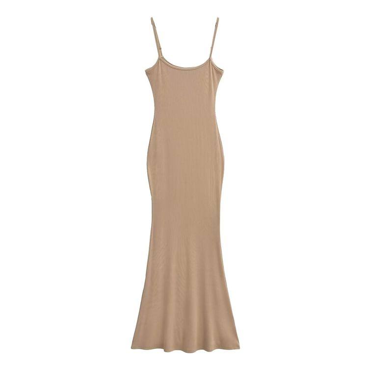 Scoop Neck Spaghetti Strap Plain Mermaid Maxi Dress