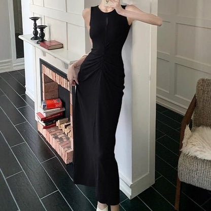 Round Neck Sleeveless Plain Bodycon Maxi Dress