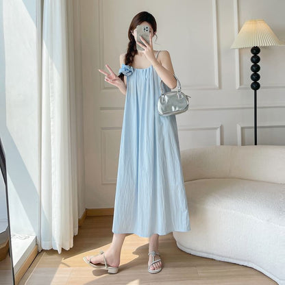Scoop Neck Spaghetti Strap Plain A-Line Maxi Dress