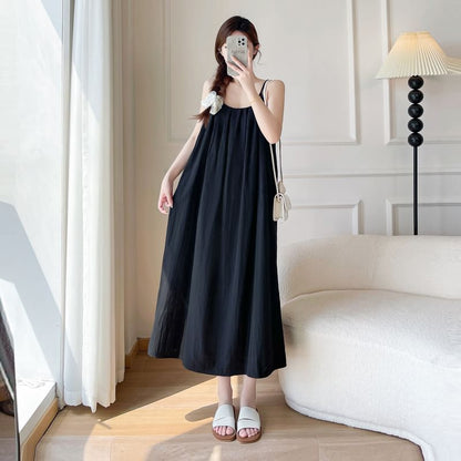 Scoop Neck Spaghetti Strap Plain A-Line Maxi Dress