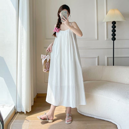 Scoop Neck Spaghetti Strap Plain A-Line Maxi Dress