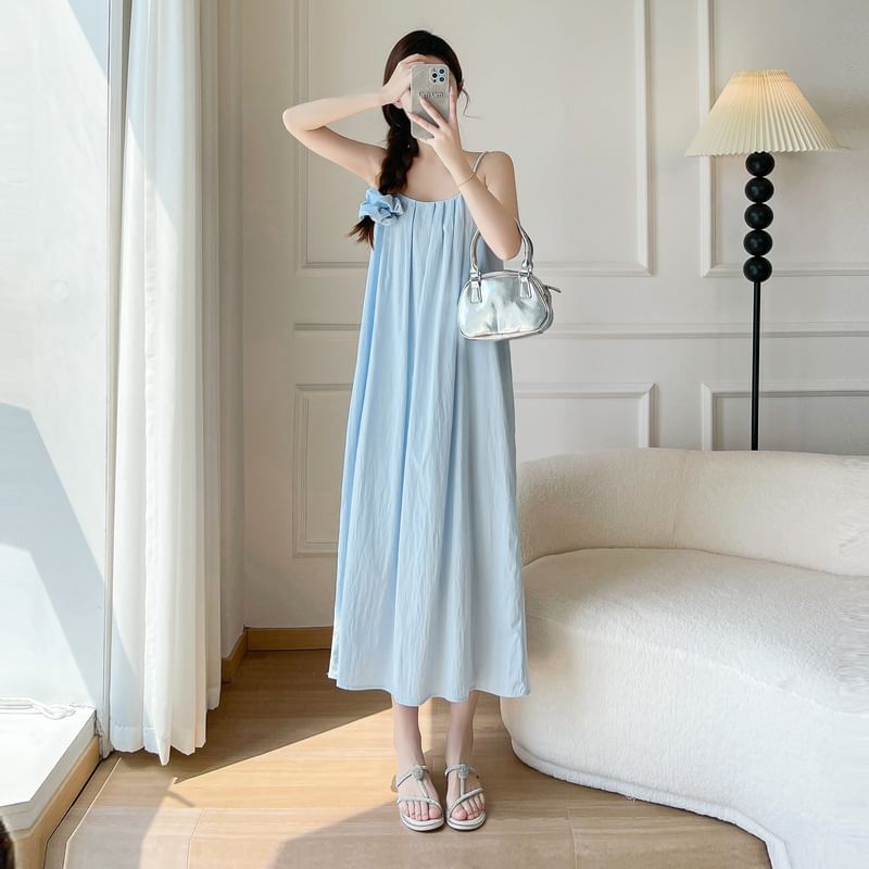 Scoop Neck Spaghetti Strap Plain A-Line Maxi Dress