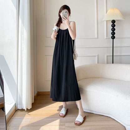 Scoop Neck Spaghetti Strap Plain A-Line Maxi Dress