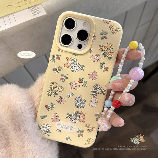 Strap Bead Phone / Rabbit Print Set Case
