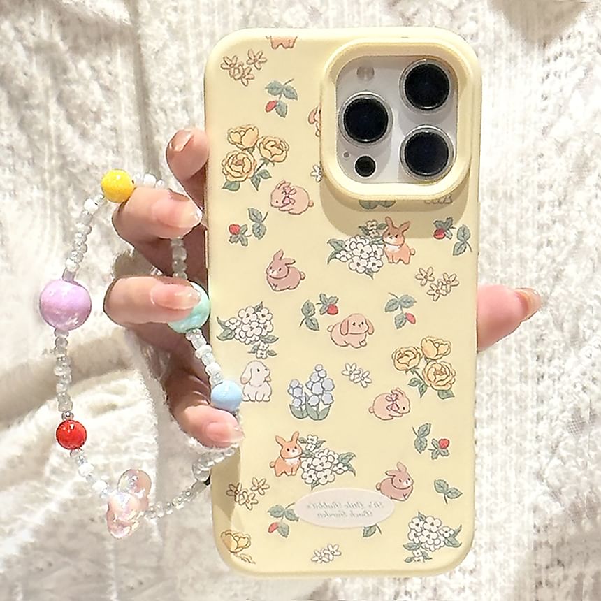 Strap Bead Phone / Rabbit Print Set Case