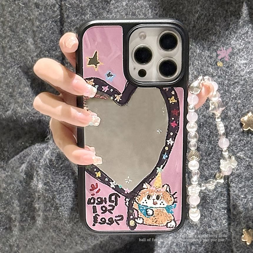 Strap Star Set Shape Heart / Bead Case Phone Mirror