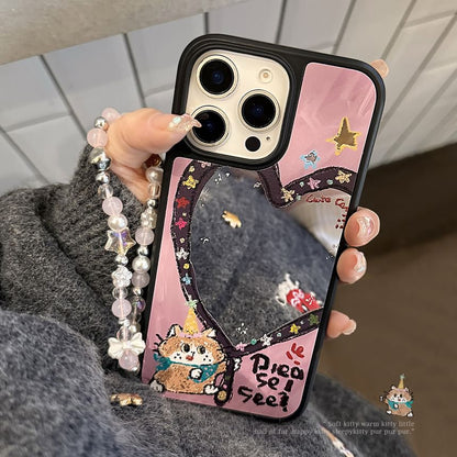 Strap Star Set Shape Heart / Bead Case Phone Mirror
