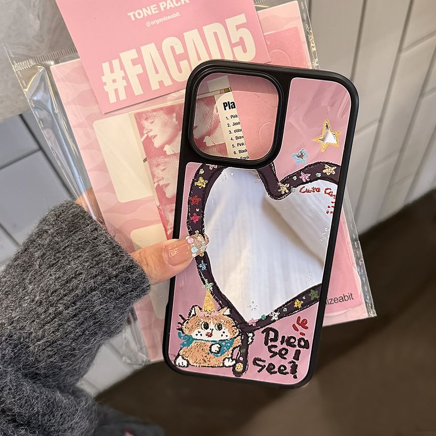 Strap Star Set Shape Heart / Bead Case Phone Mirror