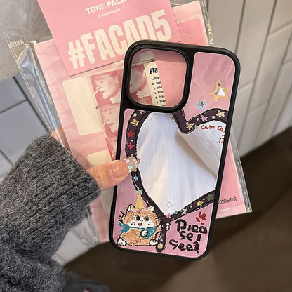 Strap Star Set Shape Heart / Bead Case Phone Mirror