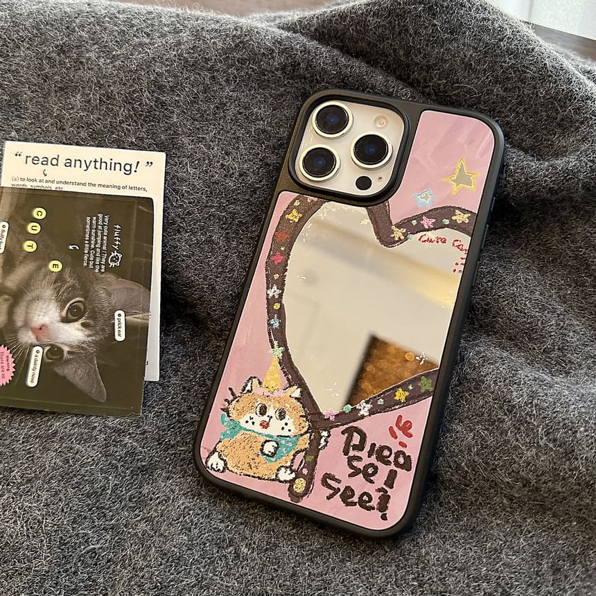 Strap Star Set Shape Heart / Bead Case Phone Mirror