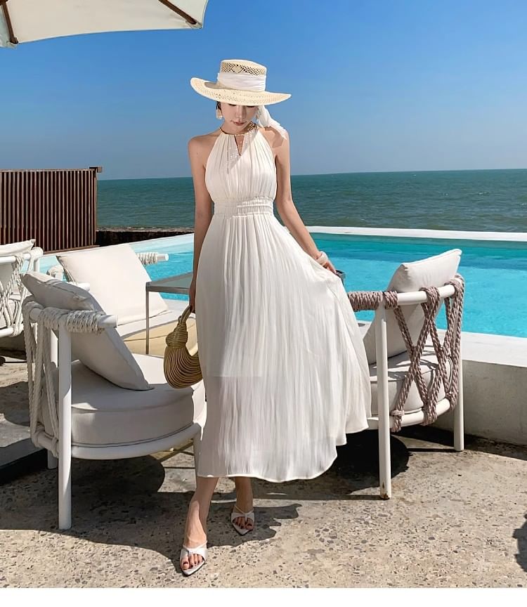 V-Neck Sleeveless Plain A-Line Maxi Dress