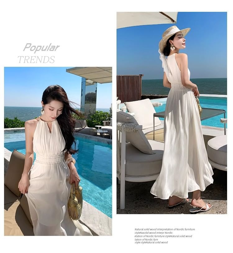 V-Neck Sleeveless Plain A-Line Maxi Dress