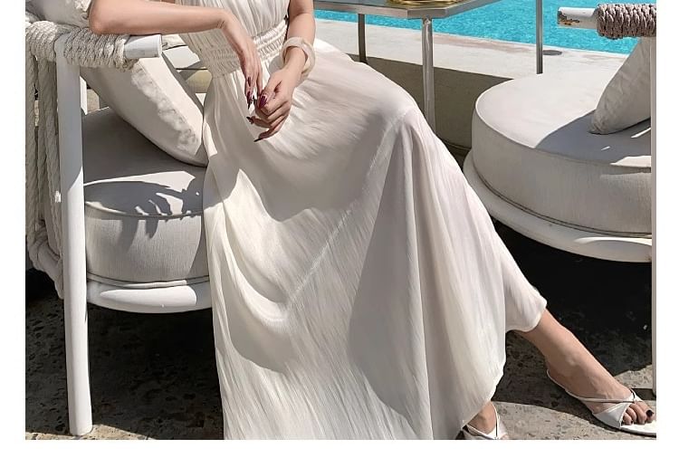 V-Neck Sleeveless Plain A-Line Maxi Dress
