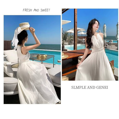 V-Neck Sleeveless Plain A-Line Maxi Dress