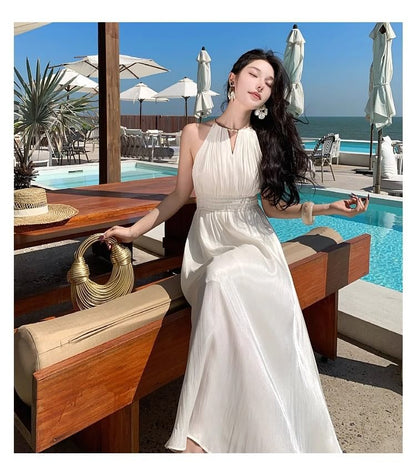V-Neck Sleeveless Plain A-Line Maxi Dress