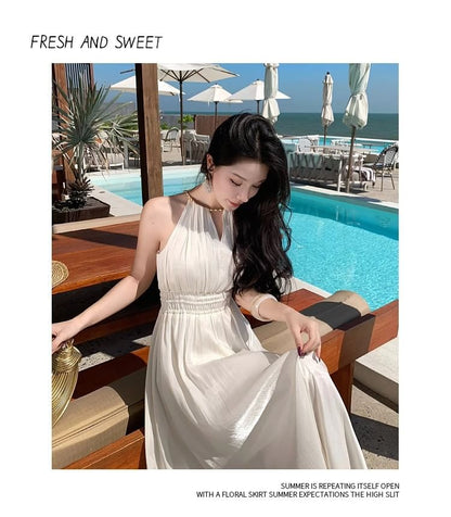 V-Neck Sleeveless Plain A-Line Maxi Dress