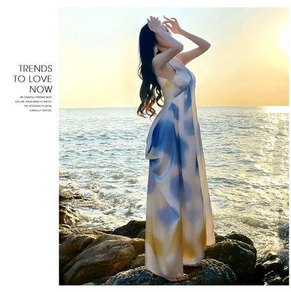 V-Neck Gradient Spaghetti Strap A-Line Maxi Dress