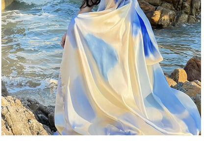 V-Neck Gradient Spaghetti Strap A-Line Maxi Dress