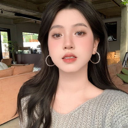 925 Hoop Earring Rhinestone Silver Sterling