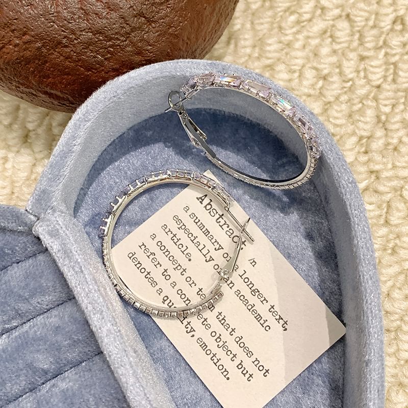 925 Hoop Earring Rhinestone Silver Sterling