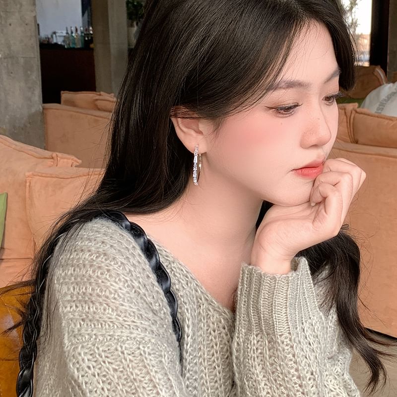 925 Hoop Earring Rhinestone Silver Sterling