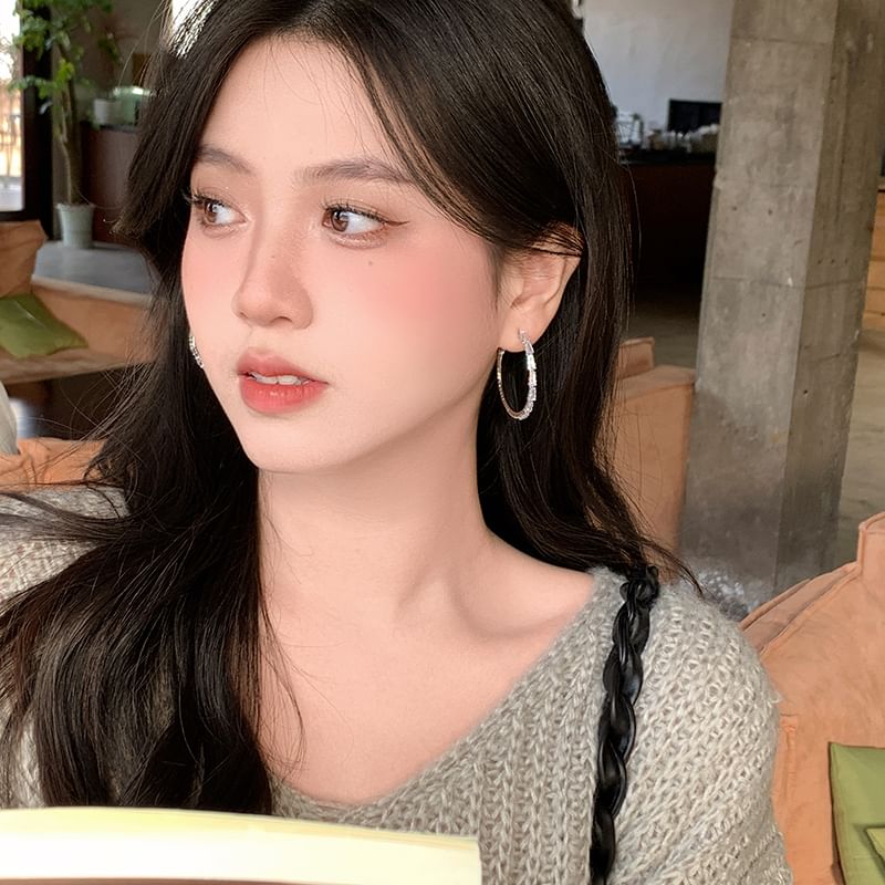 925 Hoop Earring Rhinestone Silver Sterling