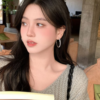 925 Hoop Earring Rhinestone Silver Sterling