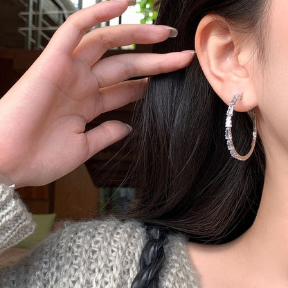 925 Hoop Earring Rhinestone Silver Sterling