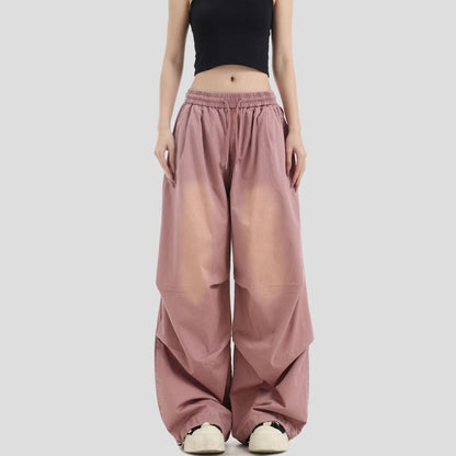 Couple Matching Drawstring Waist Washed Baggy Cargo Pants