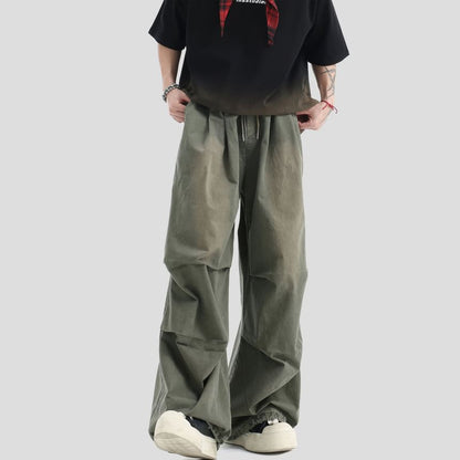 Couple Matching Drawstring Waist Washed Baggy Cargo Pants