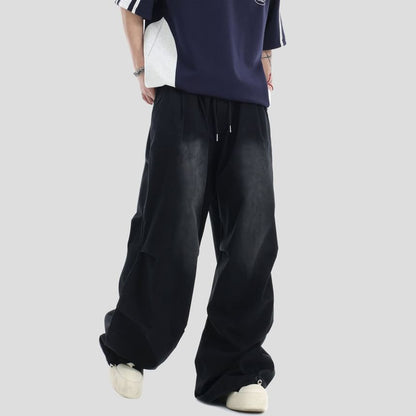 Couple Matching Drawstring Waist Washed Baggy Cargo Pants