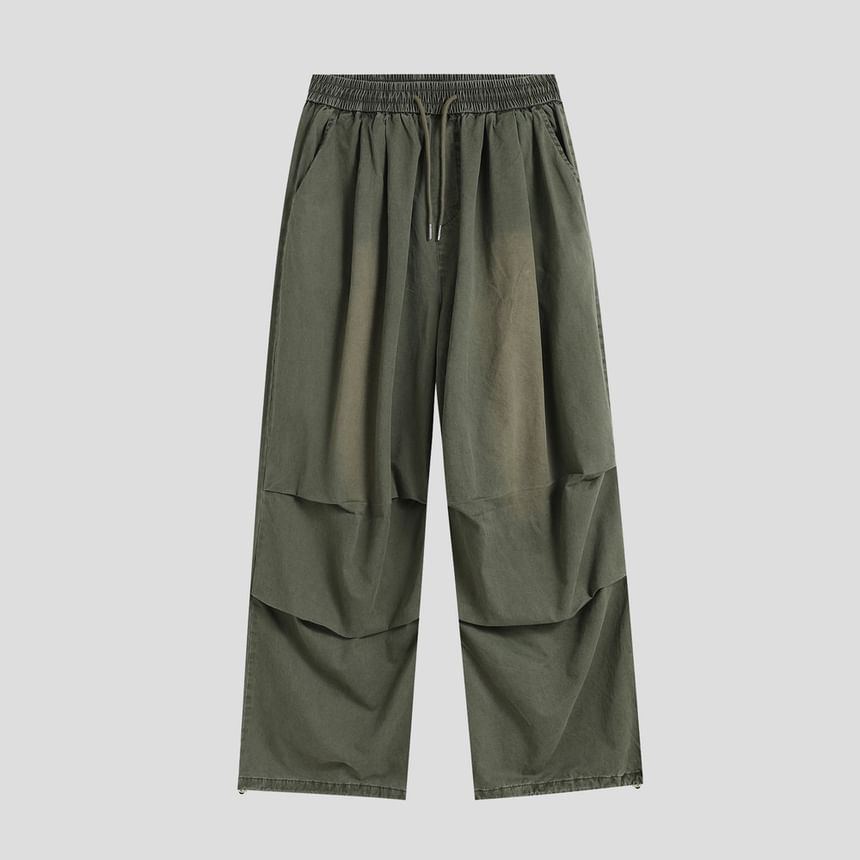 Couple Matching Drawstring Waist Washed Baggy Cargo Pants