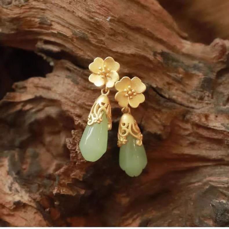 Faux Alloy Earring Drop Floral Gemstone
