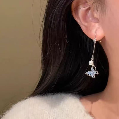Dangle Pearl Butterfly Alloy Earring Faux