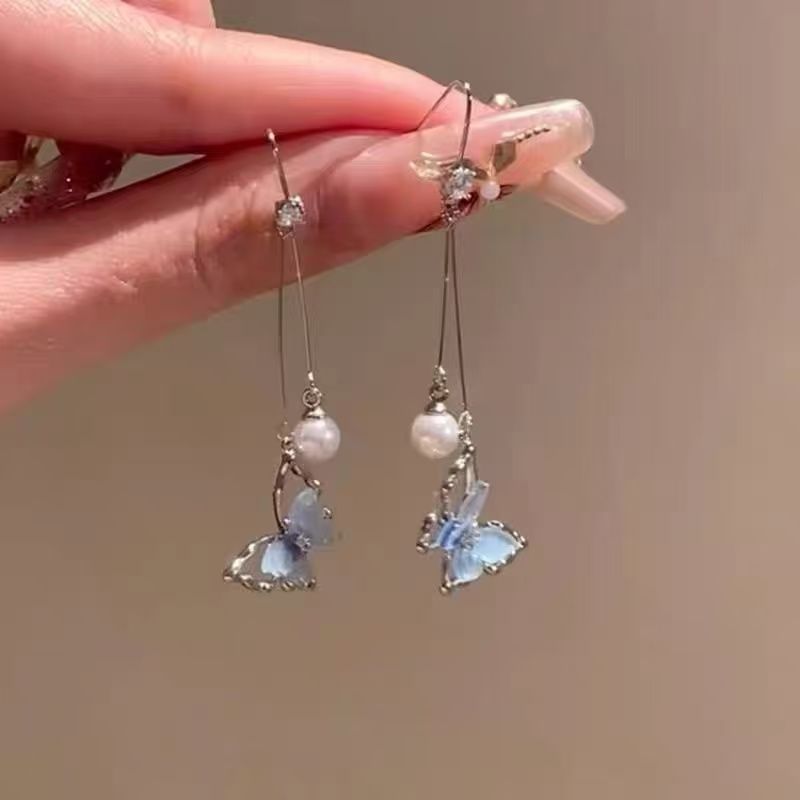 Dangle Pearl Butterfly Alloy Earring Faux